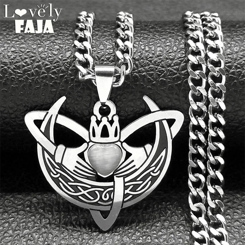 Heart Celtic Knot Steel Pendant Crescent Moon
