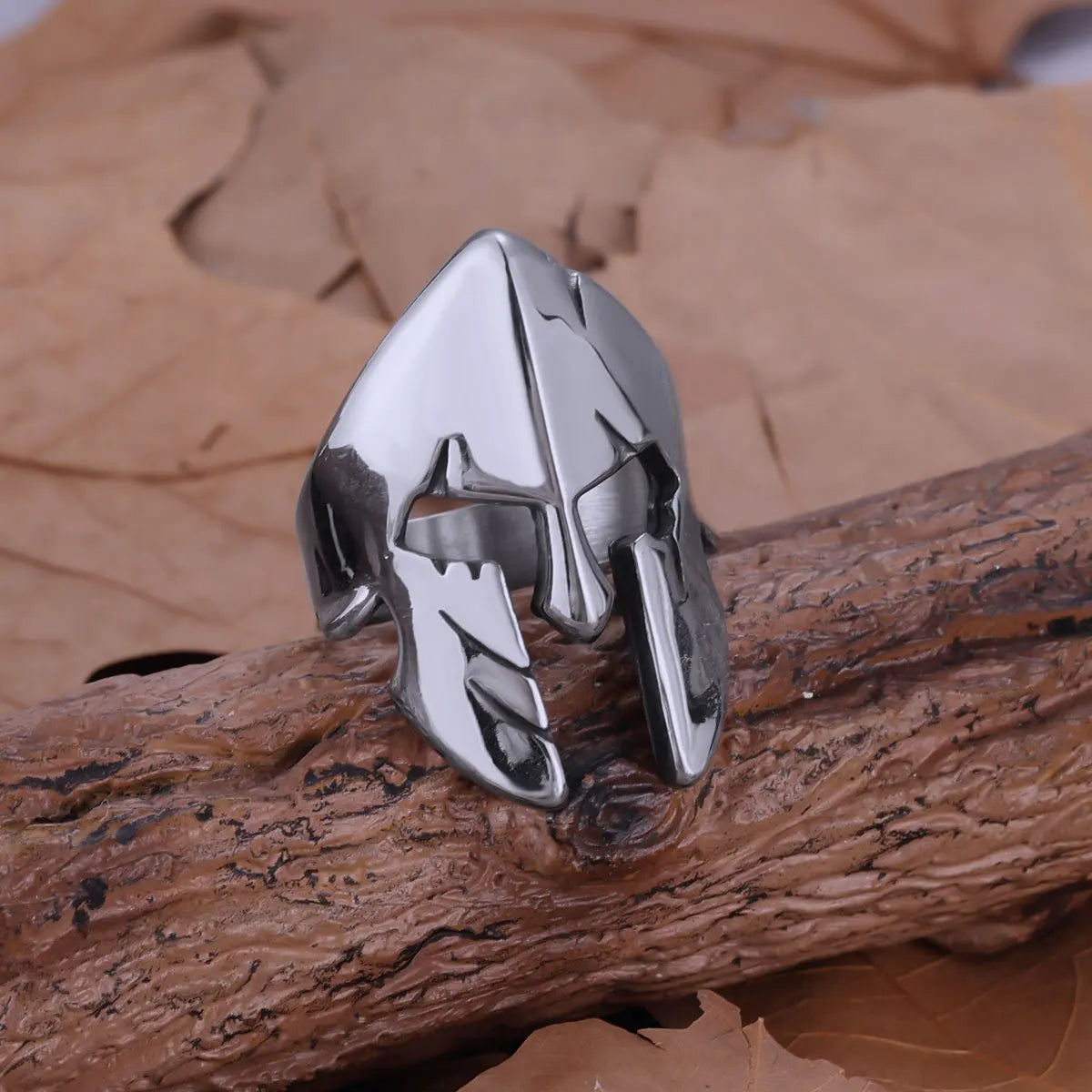 Stainless Steel Vikings Glossy Mask Ring Men's Personality Punk Hip Hop Sparta Face Shield Shape Finger Jewelry Ring Gift