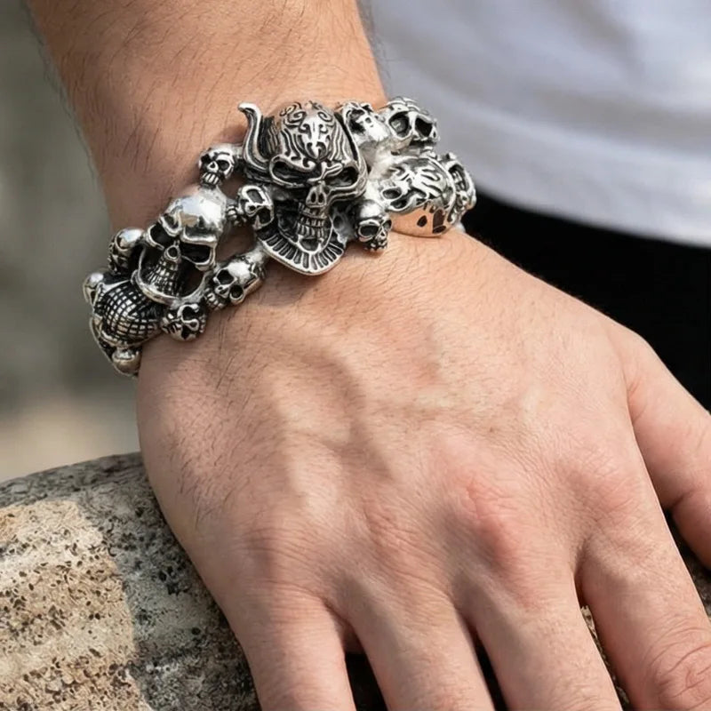 KALEN Dark Knight Stainless Steel Skull Bangle Punk Hip Hop Men's Bracelet Fashion Jewelry Halloween Decorations Birthday Gifts