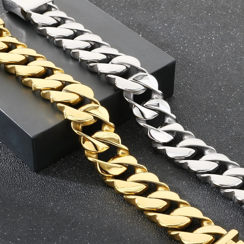 Massive Men's Stainless Steel Cuban Chain Bracelet for Man Classic 21MM Width Vacuum Plated Chunky Link Bracelets Never