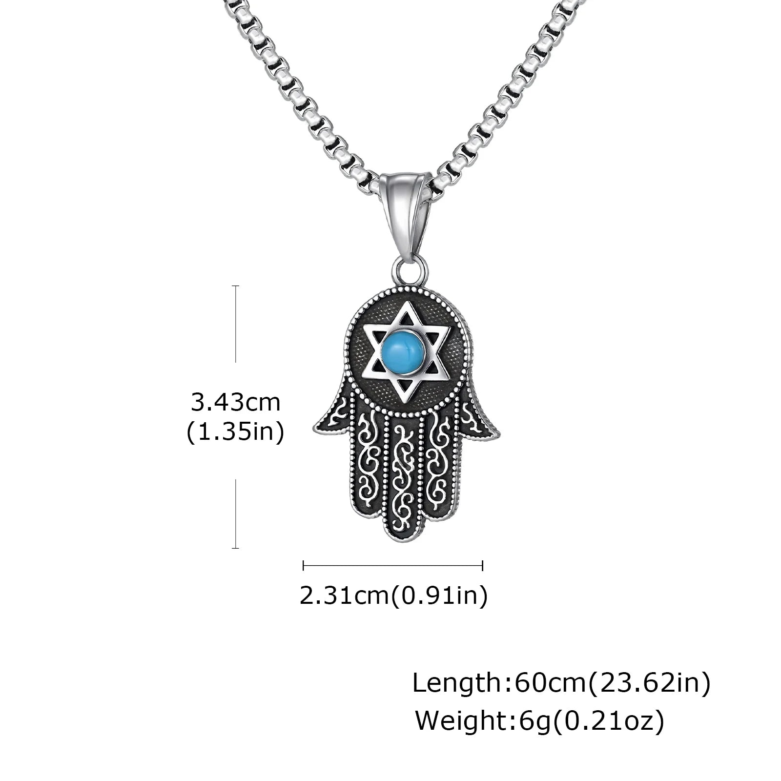 Turquoise Hexagram Pendant Necklace — Stainless Steel