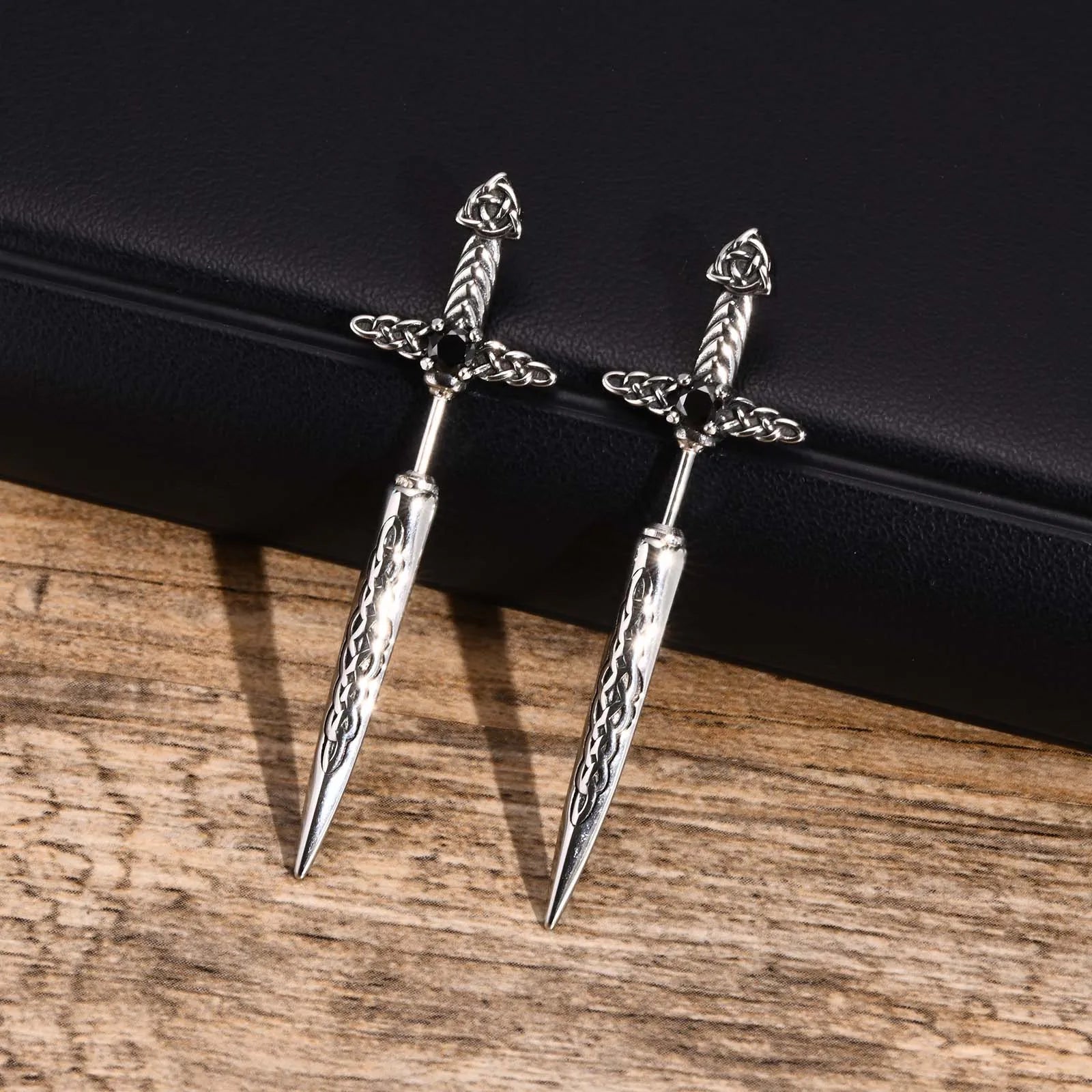 Celtic Knot Sword Stud Earrings — Stainless Steel
