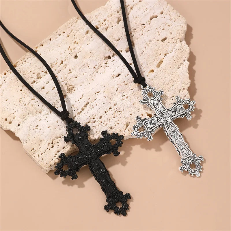 Jesus Cross Black Pendant Necklace