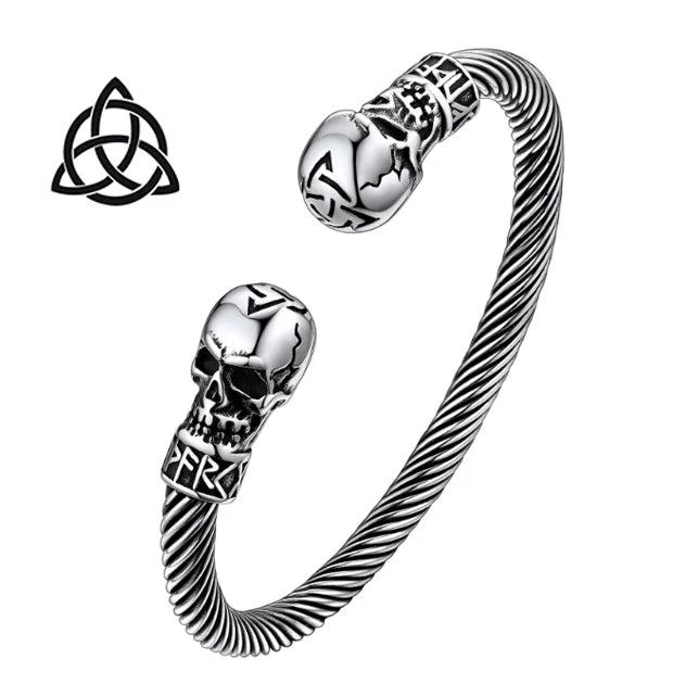 U7 Stainless Steel 6mm Wide Twristed Cable Open Bangle Cuff for Man Skull Dragon Long Charm End Rock Gothic Punk Jewelry Gift