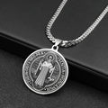 San Benito Exorcist Pendant Necklace for Women Men Stainless Steel Christian Saint Benedict Religious Amulet Chain