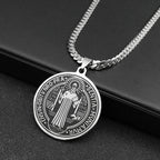 San Benito Exorcist Pendant Necklace for Women Men Stainless Steel Christian Saint Benedict Religious Amulet Chain