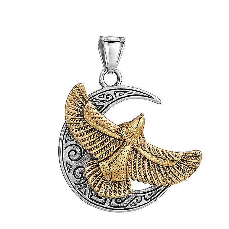 Eagle Moon Pendant Necklace — Stainless Steel