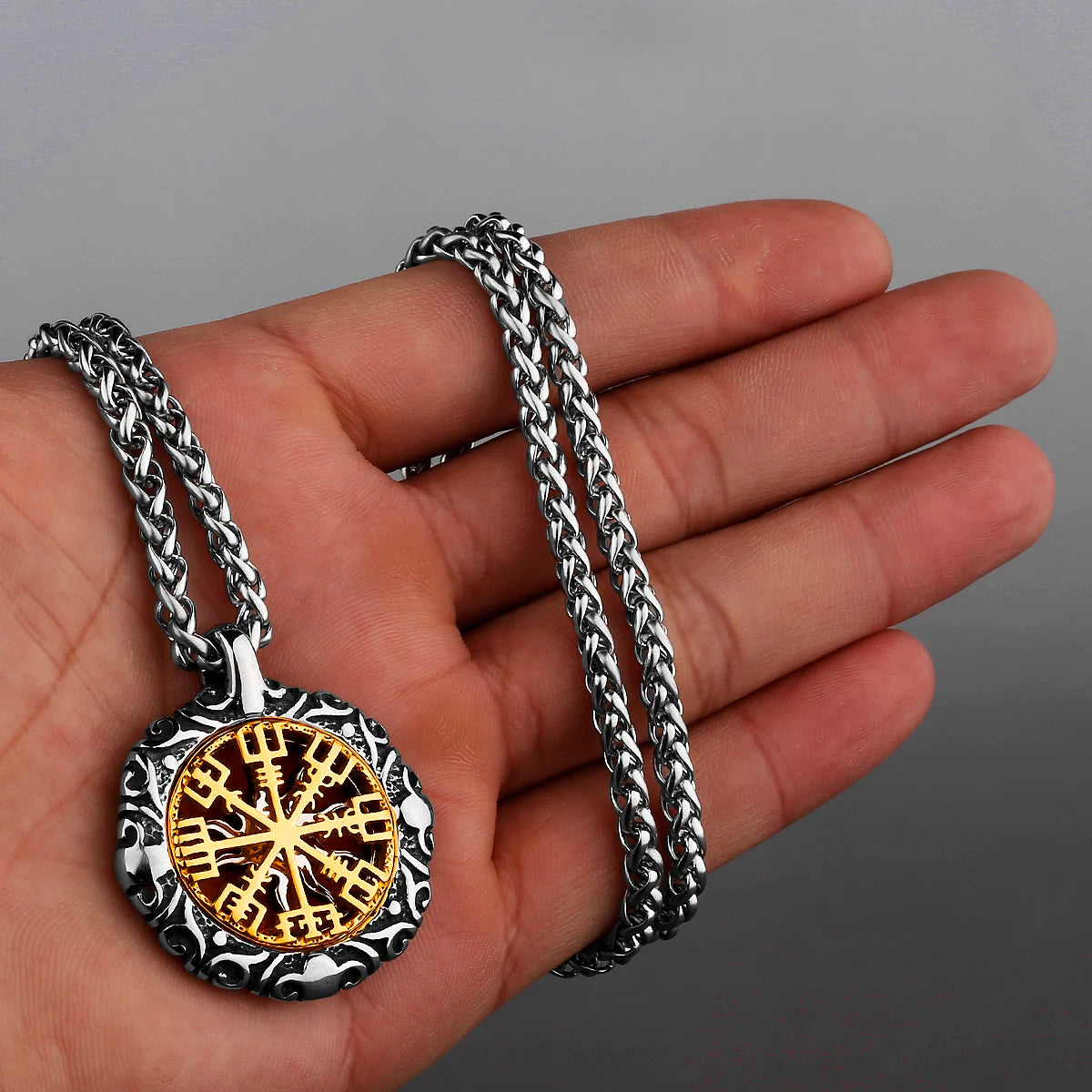 Viking Rune Hollow Amulet Pendant — Stainless Steel