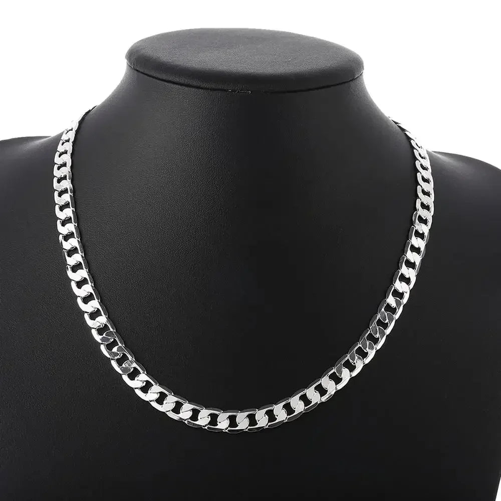 ALITREE Fine Classic 8MM sideways 18K gold Necklace charms 925 Sterling silver for men woman Jewelry wedding party