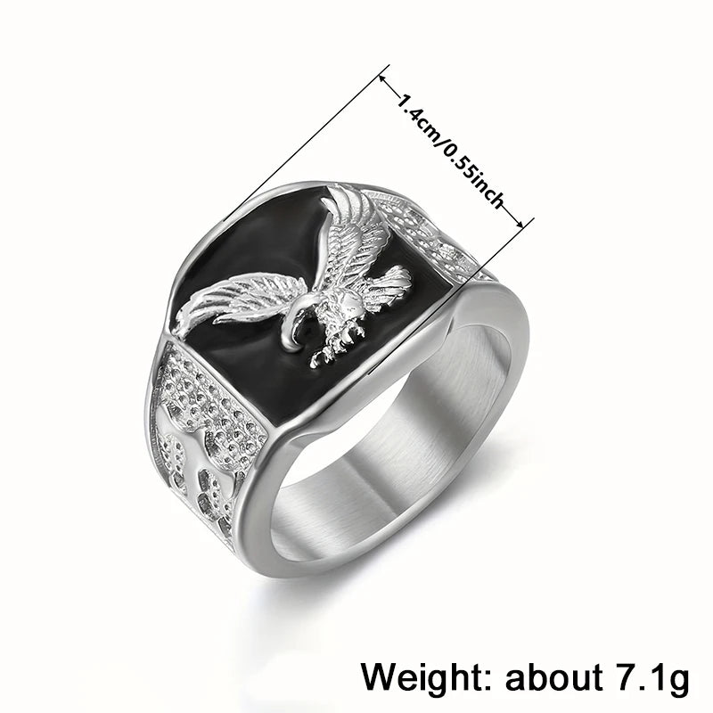 Soaring Eagle Enamel Ring — Wide Band, Gold & Silver Color