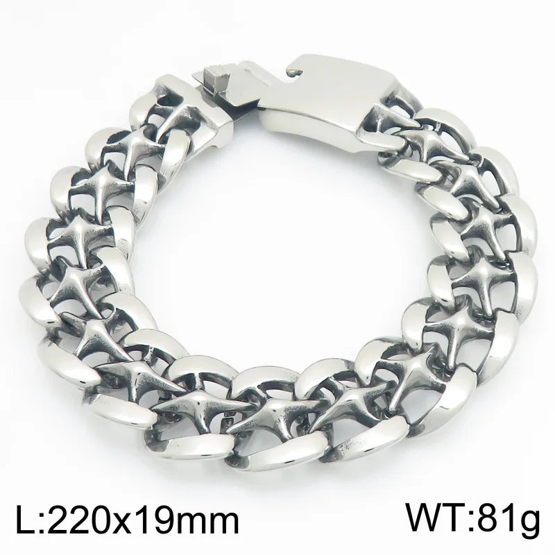 Kalen Heavy Hollow Star Cuban Chain Bracelet for Men 19mm Stainless Steel Wide Jewelry Thick Wristband Punk Fashion