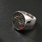 Templar Red Cross Signet Ring — Stainless Steel