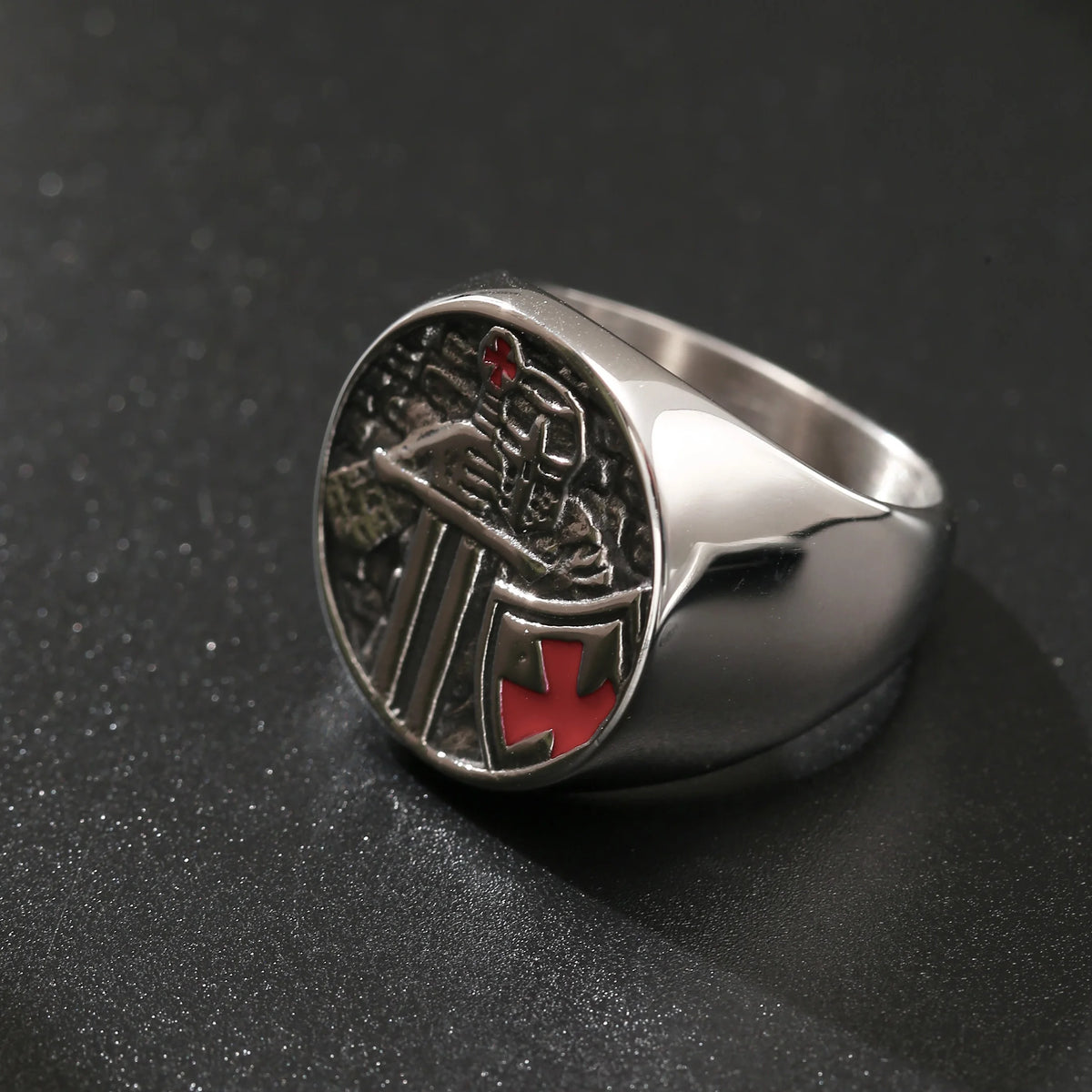 Templar Red Cross Signet Ring — Stainless Steel