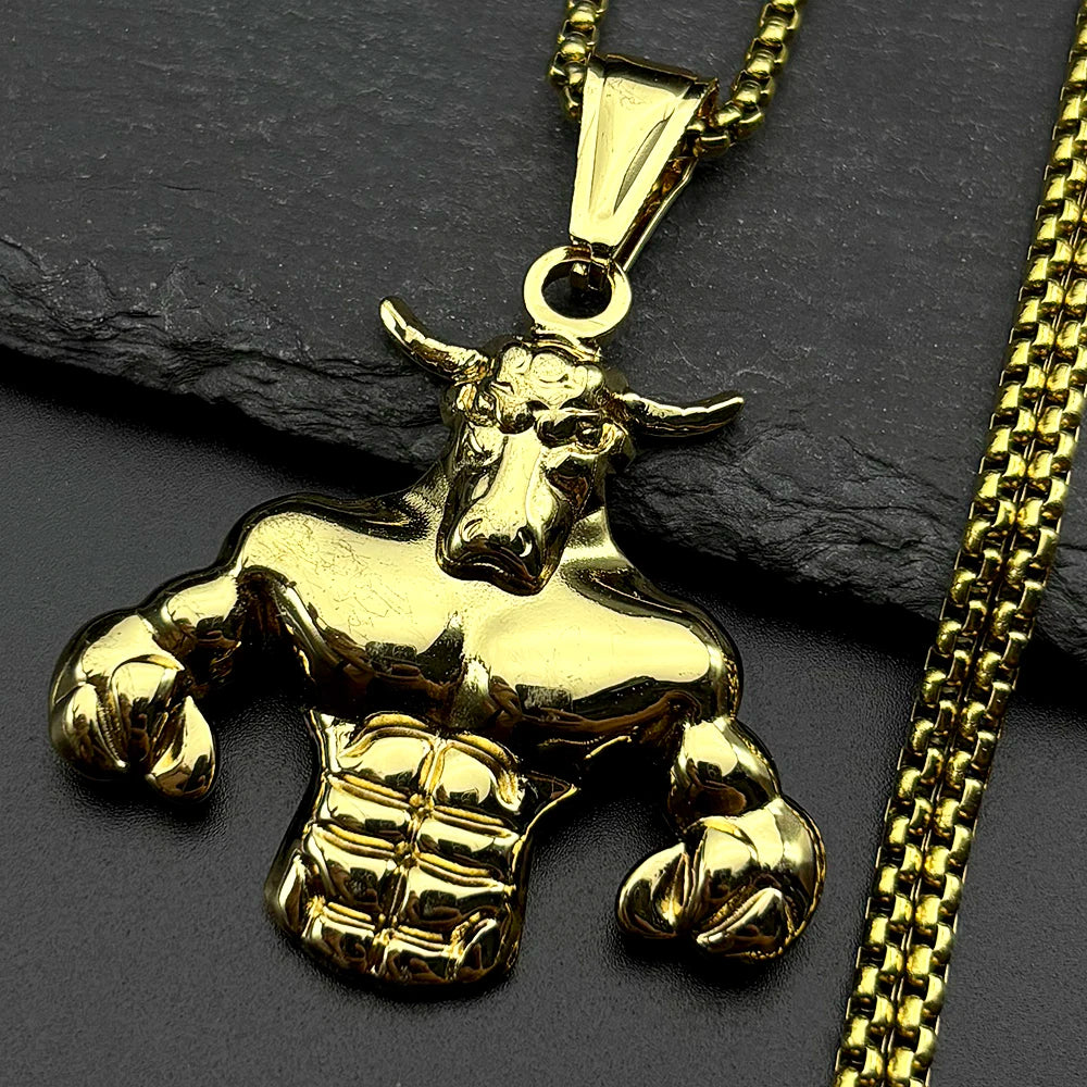 Bull Head Gold Pendant Muscle Fitness Power Punk
