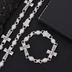 Two-Tone Cross Cuban Bracelet Iced Out Baguette
