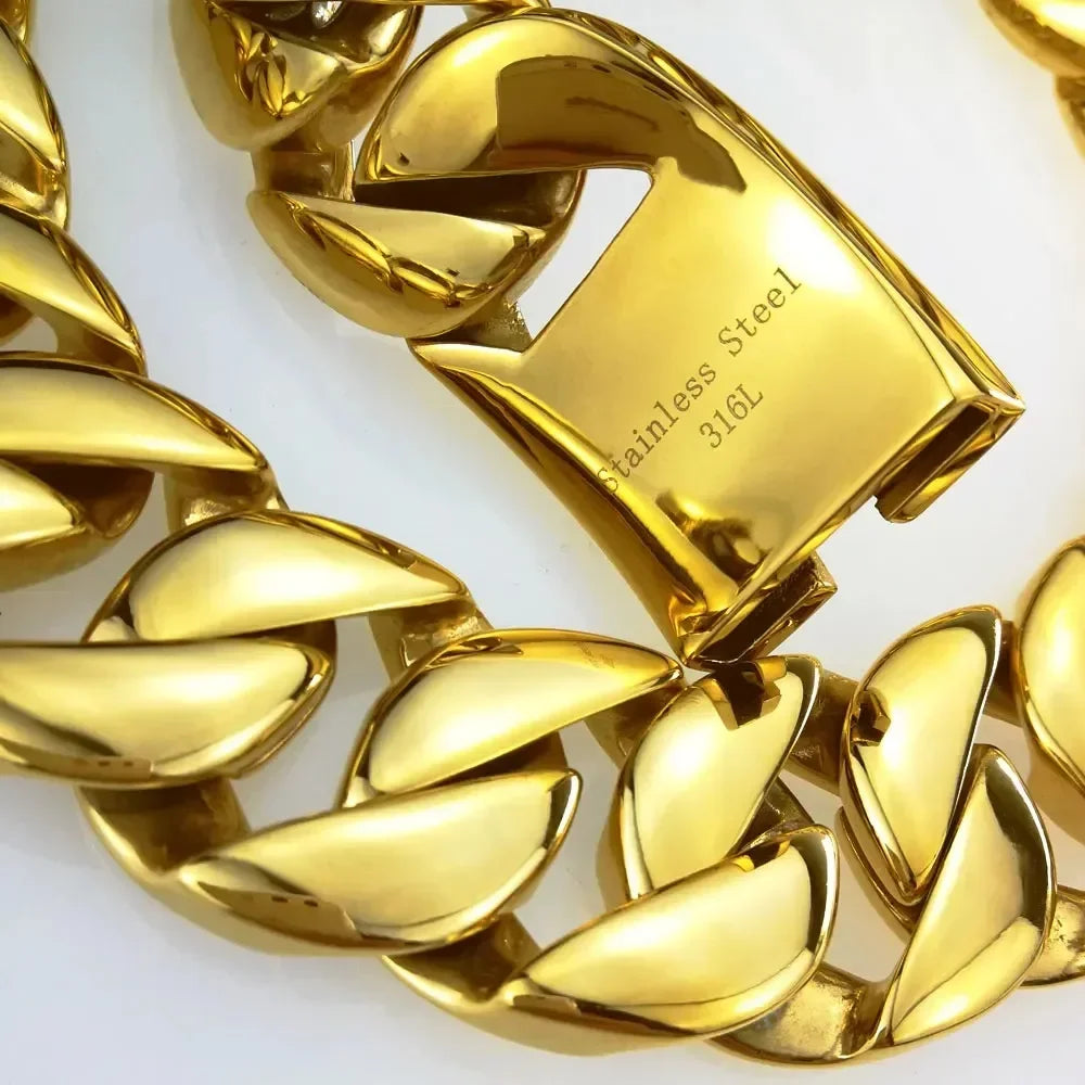 Gold Color 316L Stainless Steel All Polished 31mm Width Very Heavy Long Chain 40-55cm Necklace Jewelry