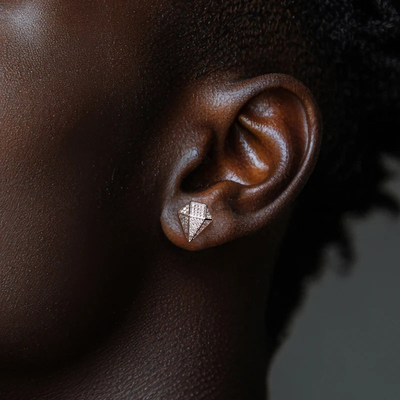 Iced Out Rhombus Stud Earrings — 925 Silver
