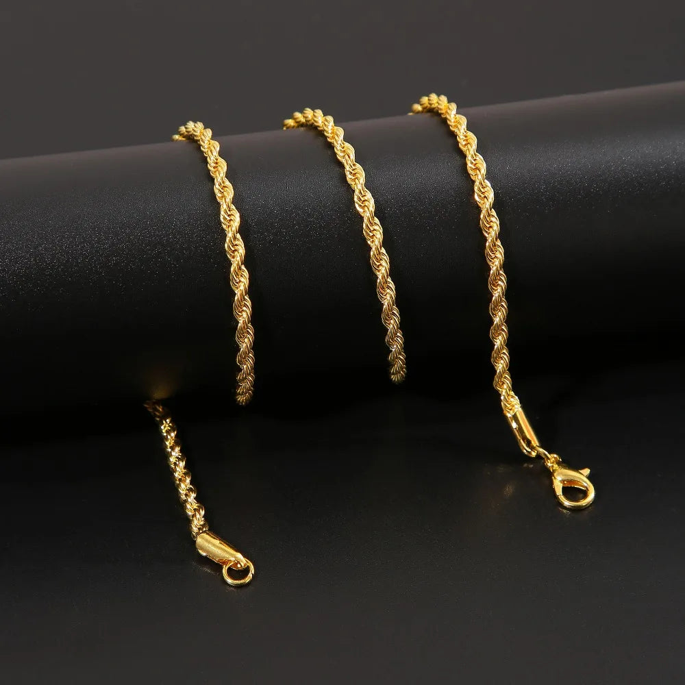 3mm Classic Stainless Steel Twist Long Chain Pendant Necklace for Men Women Punk Style Hip Hop Rock Personality Chokers Jewelry