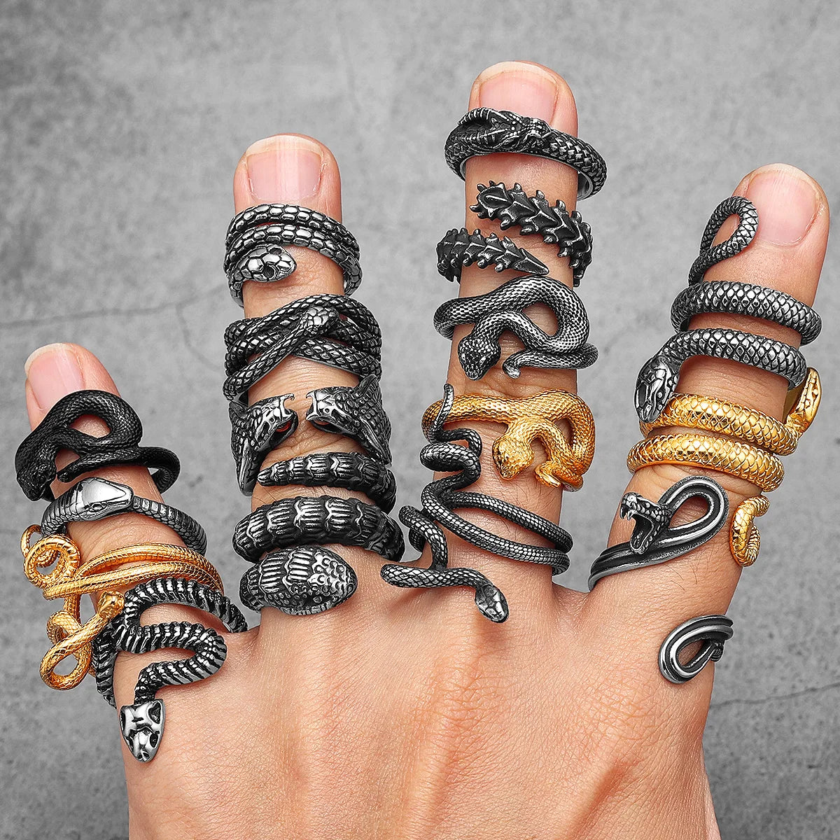 Animal Snake Cobra Series Stainless Steel Men Rings Punk Trendy for Women Fashion Jewelry Halloween Creativity Gift Wholesale
