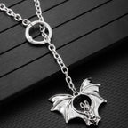 Gothic Personality Punk Necklace Long Gothic Bat Pendant Necklace Exaggeration Sweater Chain Jewelry Halloween Party Accessories