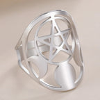Dawapara Pentagram Adjustable Ring for Men Women Triquetra Cross Star OM Symbol Religious Gift Stainless Steel Jewelry