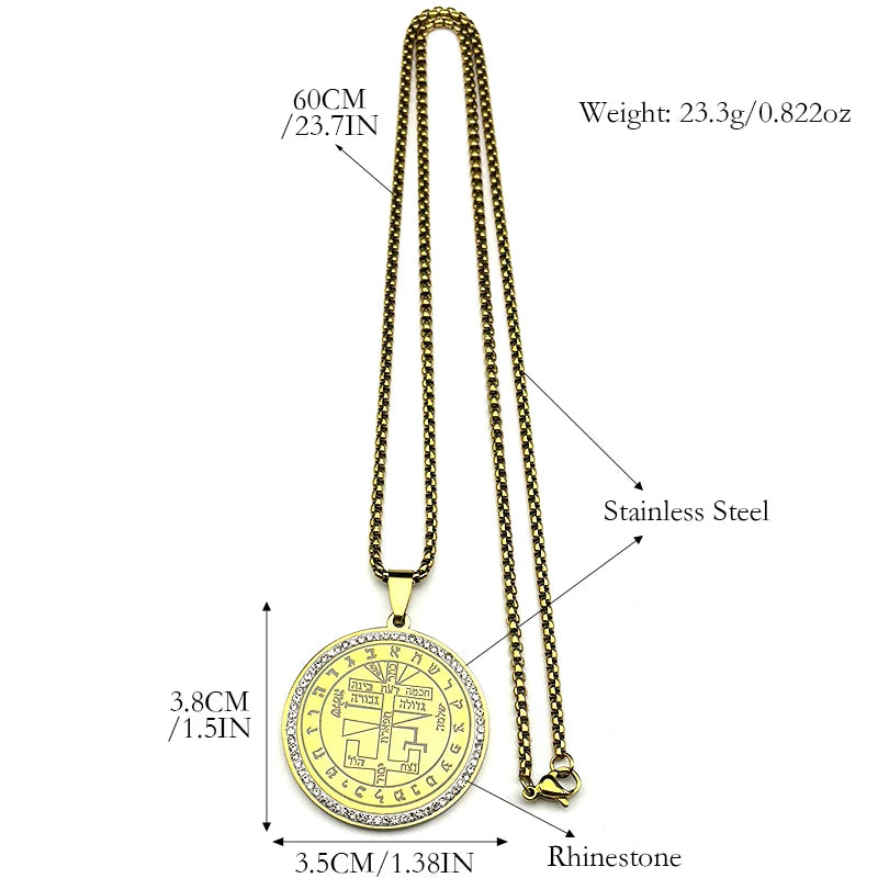 Key Gold Pendant Solomon Rhinestones Hebrew Symbols