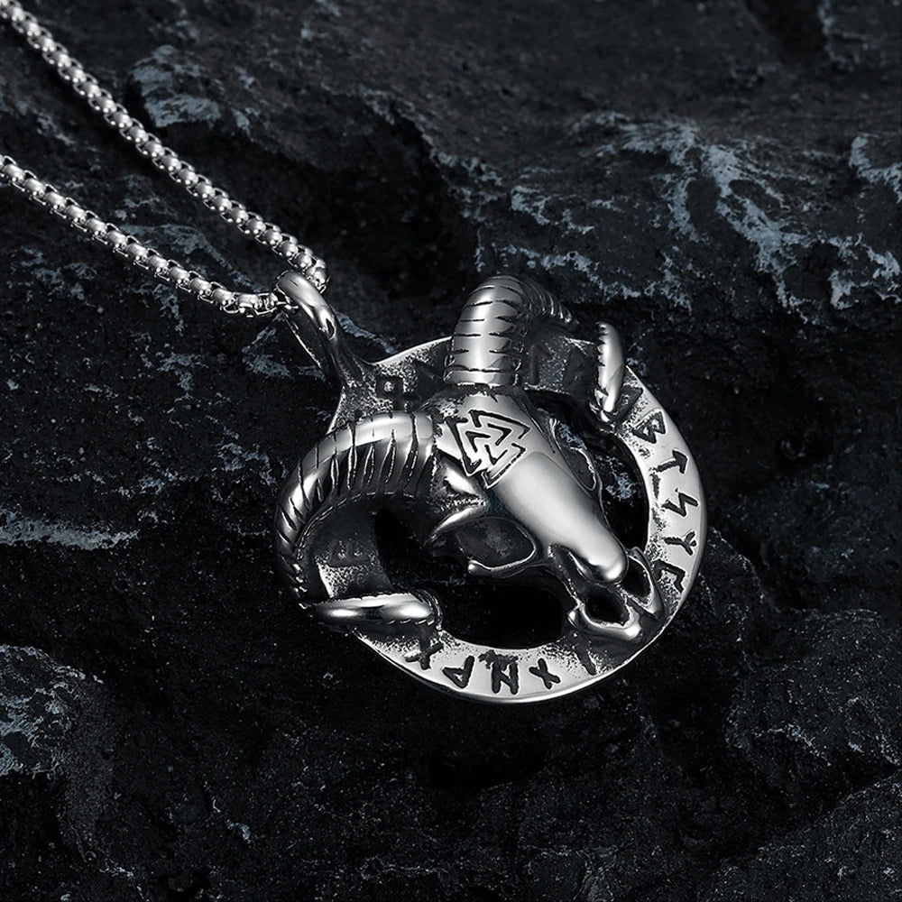 Vintage Viking Nordic Goat Skull Valknut Pendant Necklace For Men Stainles Steel Rune Biker Unique Amulet Jewelry Gift Wholesale