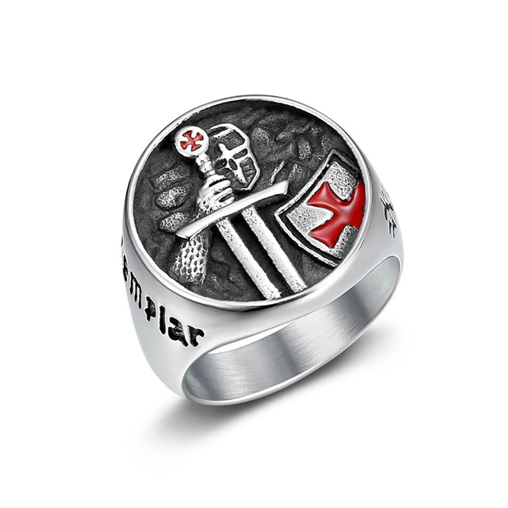 Knights Templar Crusader Shield Cross Ring — Stainless Steel
