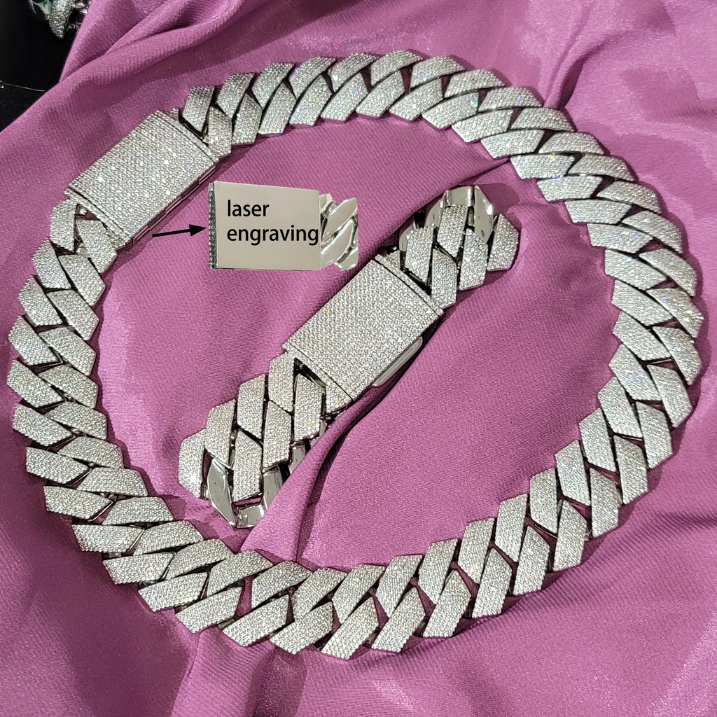 Fashion 24MM Diamond-Shaped Cuban Chain Durable Laser Engraving On The Back Icy Hip Hop Necklace Rap Bracelet Gift For