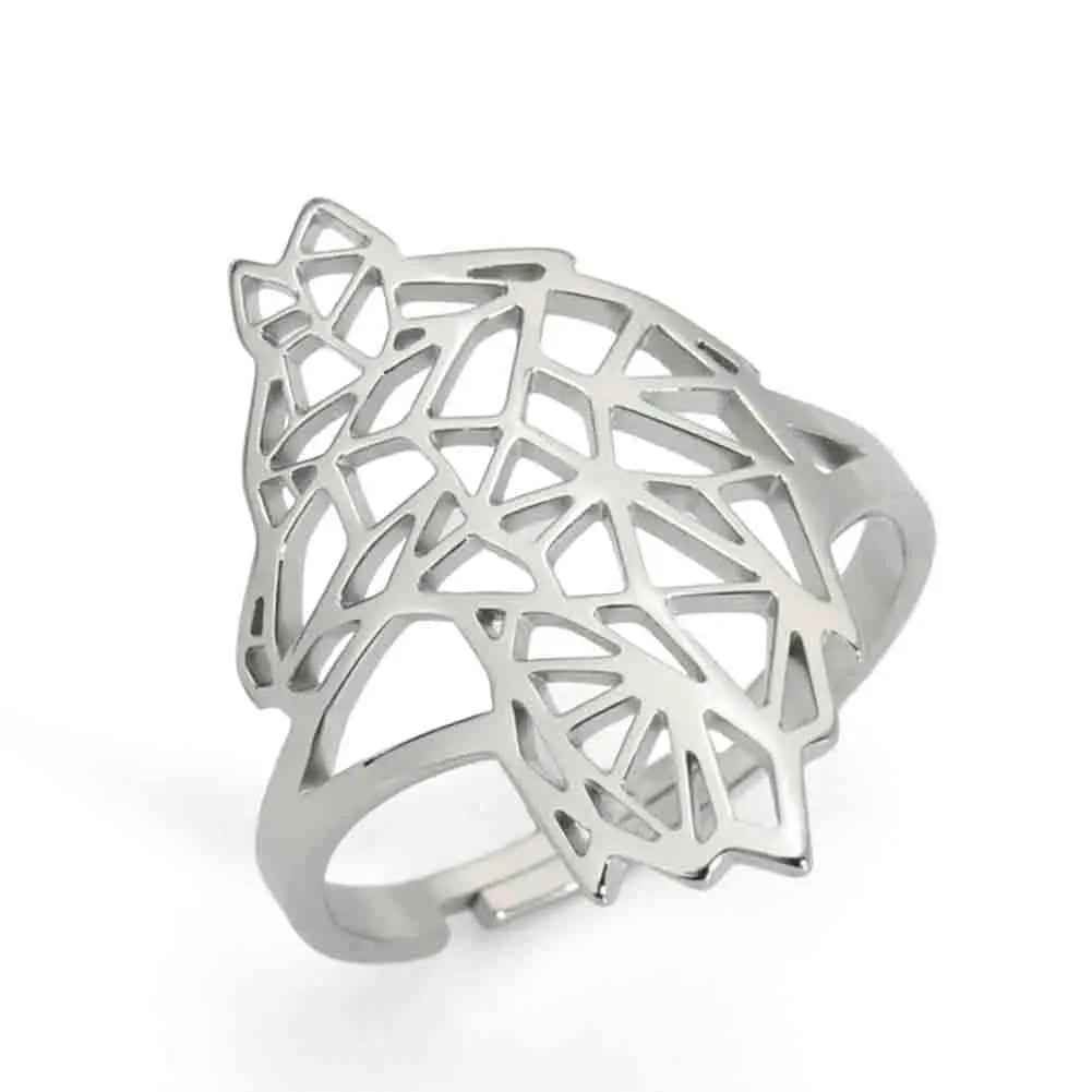 Teamer Hollow Cute Wolf Stainless Steel Ring for Women Men Open Wide Vintage Geometric Animal Finger Ring Jewelry Gift Wholesale