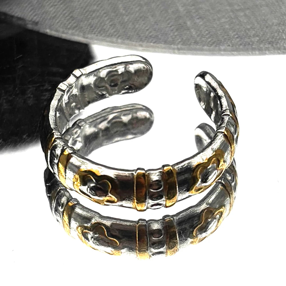 Two-Tone Ring Punk Contrast Rivet Vintage Finger