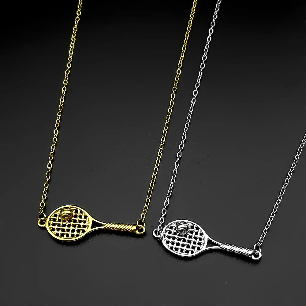 Mini Tennis Racket Pendant Necklace For Women Men Stainless Steel Gold Color Tennis Lover Gift Sweater Chain Sports Jewelry