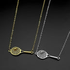 Mini Tennis Racket Pendant Necklace For Women Men Stainless Steel Gold Color Tennis Lover Gift Sweater Chain Sports Jewelry