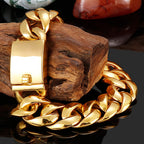 17MM Thick 316L Stainless Steel Cuban Link Chain Waterproof Gold Color Men's Bracelets Minimalist Retro Male Jewelry