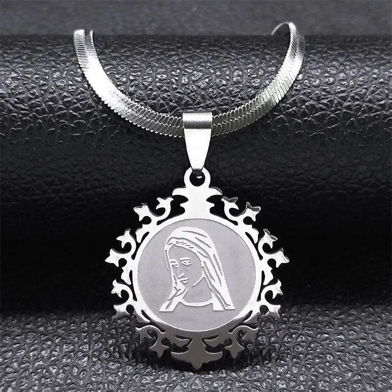 Virgin Mary Prayer Medal Necklace — Stainless Steel