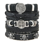 Fashion Vintage Multi Layer Men’s Bracelets Cross Bone Skull Head Retro Scripture Wolf Head Punk Style Leather Bracelets Gifts