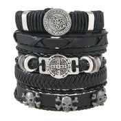 Vintage Multi-Layer Skull Cross Leather Bracelet