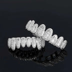 Iced Out Grillz Teeth Set Top & Bottom Hip Hop Pave Baguette CZ Dental Grills Gold Silver Color Party Cosplay Jewelry