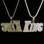 Aokaishen Iced Out King Necklace Pendant for Men 5A Cubic Zirconia Prong Setting Hip Hop Jewelry