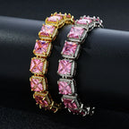 Tennis Chain Necklace Iced Out Pink Princess Cut