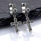 Celtic Knot Cross Hoop Earrings for Men — Black Square Drop
