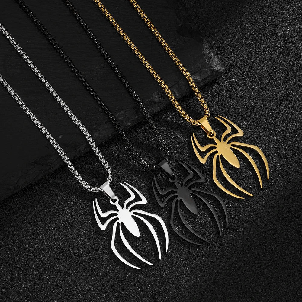 Gothic Accessories Spider Pendant Halloween Horror Spider Necklace Stainless Steel Material Vacuum Plated Non Fading