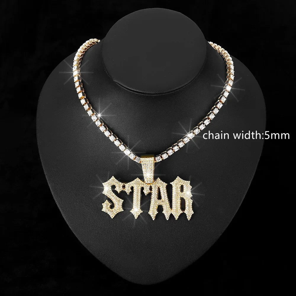 Iced Out Star Pendant Necklace with Cuban Chain
