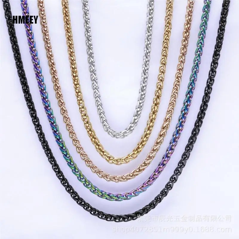 Hmeey 3MM-8MM STAINLESS STEEL TWIST LONG CHAIN NECKLACE FOR MEN Neck Punk Jewelry Pendant Accessories Male Chains