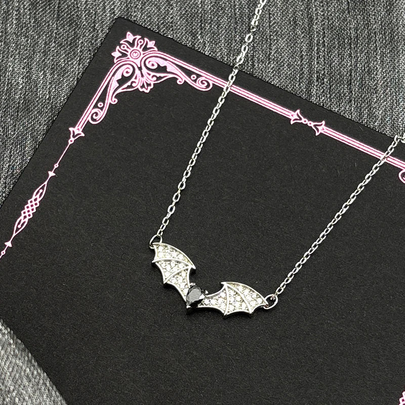 Iced Out Bat Silver Pendant Sterling Gothic Wing