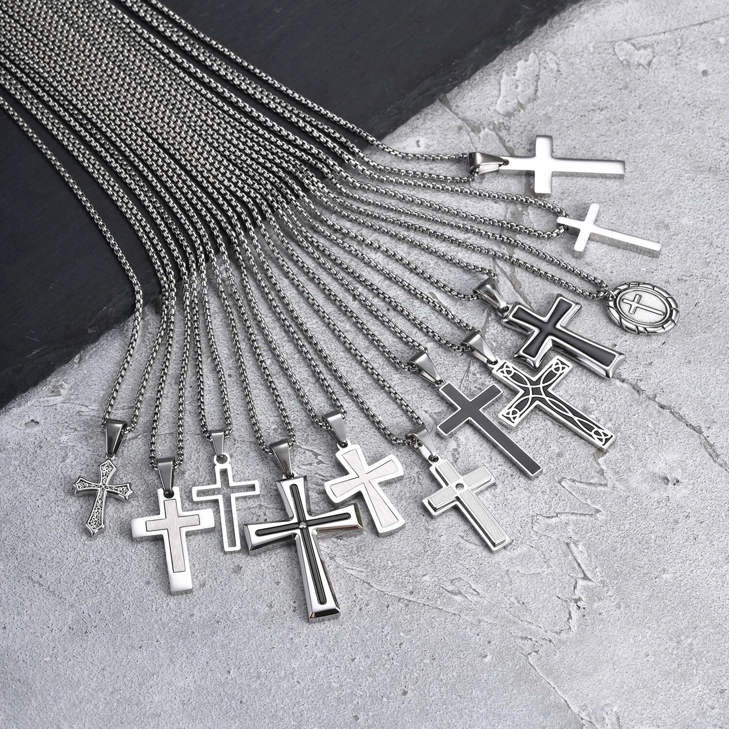 Cross Silver Pendant Necklace — Stainless Steel