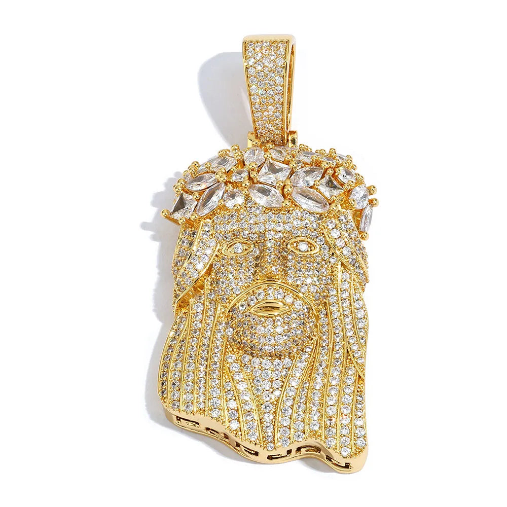 Gold Jesus Face Pendant Necklace Iced Out 18K