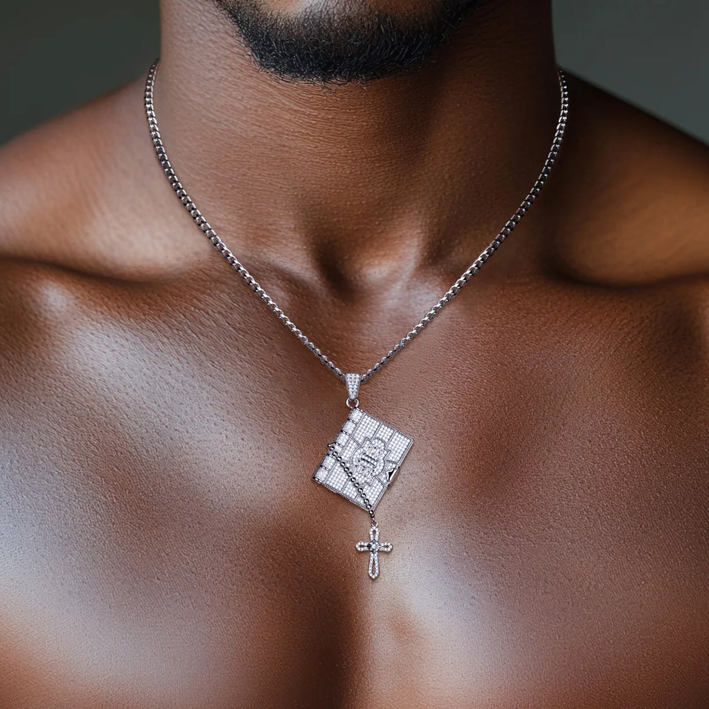 Iced Out Bible Cross Pendant — 925 Silver