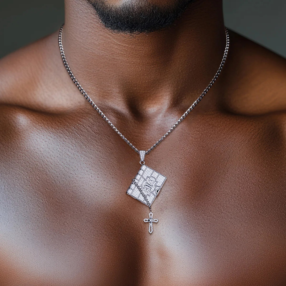 Iced Out Bible Cross Pendant — 925 Silver