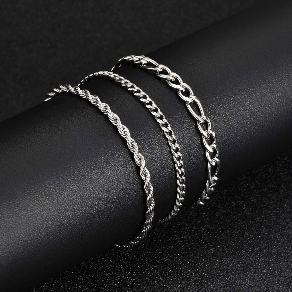 2/3pcs Stainless Steel Cross Cuban Bracelets for Men Waterproof Non Fading Twist Chain Bracelet Simple Fashion Jewelry